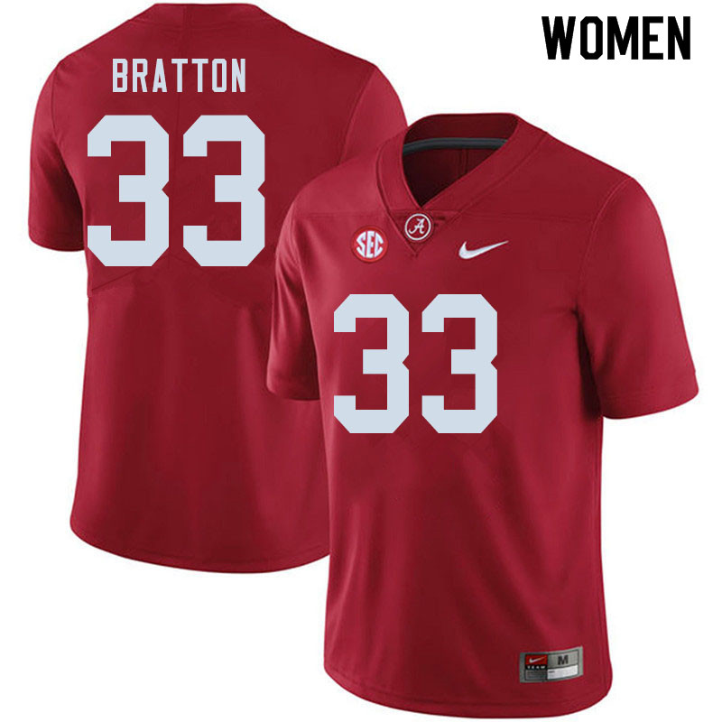 Women #33 Jackson Bratton Alabama Crimson Tide College Football Jerseys Sale-Crimson